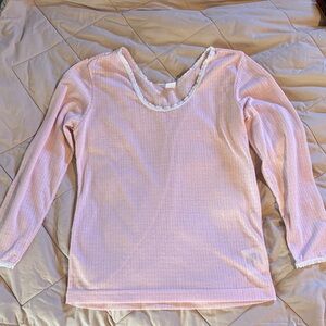 Patagonia Vintage Capilene Light Pink Long Sleeve Top with lace trim